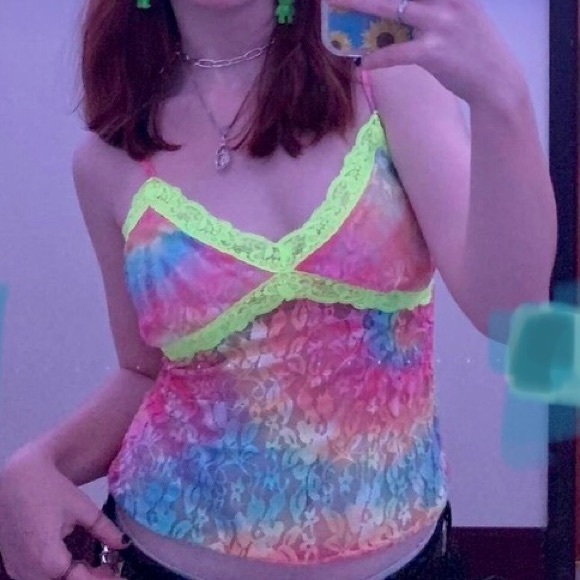 Dolls-kill "NGOrder" brand, multi-color, stretch lace tank top -size M (uk10) - Picture 1 of 11